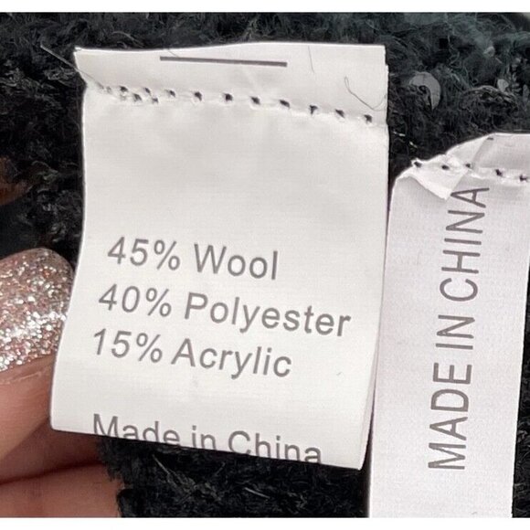 John Fashion Sz S Black Wool Sequin Boucle Asymmetrical Sweater Jacket Womens - Picture 8 of 8